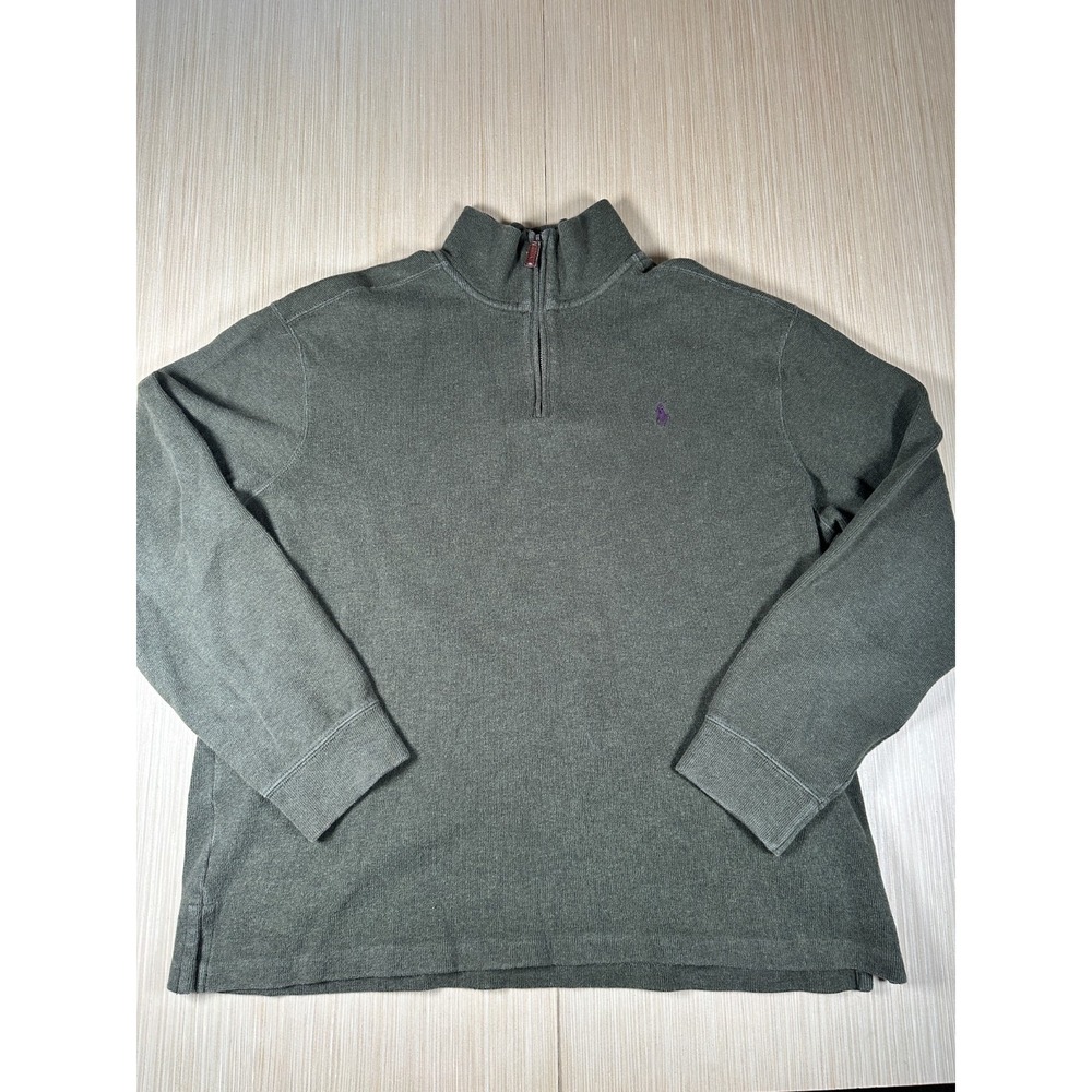 Polo Ralph Lauren Sweater Men's XL Gray Knitted Side Split Hem Mock Neck 1/4 Zip